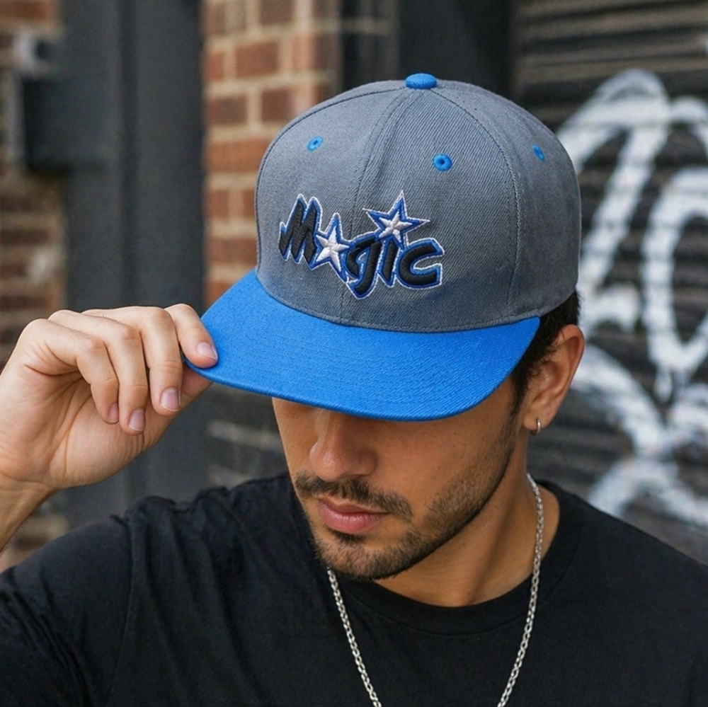 Mitchell & Ness Orlando Magic Snapback Hat Gray Blue NBA Cap OS Embroidered Logo